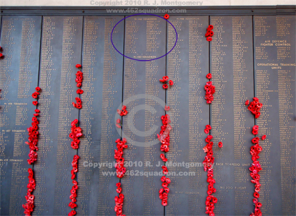 Roll of Honour for RAAF Squadrons at the Australian War Memorial, Canberra, with 462 Squadron section marked.